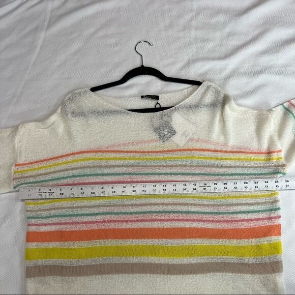 Very J White Neon Stripe Sheer Open Knit Top‎ 1X Womens NWT - Picture 4 of 8
